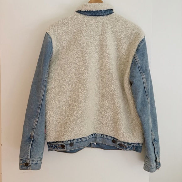 Levi’s Premium Sherpa Panel Trucker Denim Jacket Medium Blue Wash Size M - Picture 10 of 11